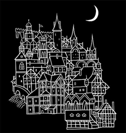 Town at night on black Fotografie stock - Microstock e Abbonamento, Codice: 400-04922748