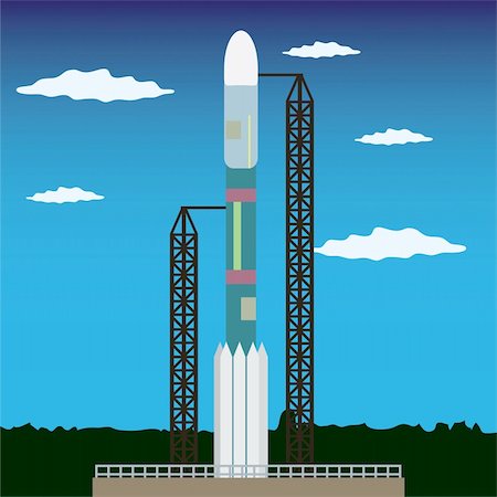 Rocket standing on the platform ready to launch in space. Also available as a Vector in Adobe illustrator EPS 8 format, compressed in a zip file. Foto de stock - Royalty-Free Super Valor e Assinatura, Número: 400-04922997