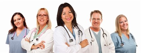 Friendly Hispanic Female Doctor and Colleagues Isolated on a White Background. Stock Photo - Budget Royalty-Free & Subscription, Code: 400-04923115