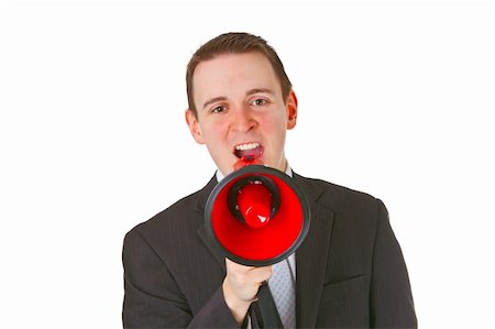 simsearch:400-04126489,k - Businessman yelling through a megaphone isolated on white background Stock Photo - Budget Royalty-Free & Subscription, Code: 400-04923541