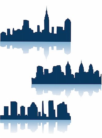 Vector illustration of city silhouettes with reflection Stock Photo - Budget Royalty-Free & Subscription, Code: 400-04923651