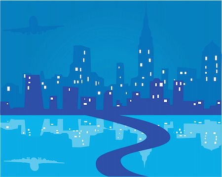 Vector illustration of city silhouettes with reflection Stock Photo - Budget Royalty-Free & Subscription, Code: 400-04923663