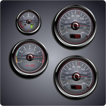 Illustrated automobile gauges for gas, oil, battery and speed. Stock Photo - Budget Royalty-Free & Subscription, Code: 400-04923818