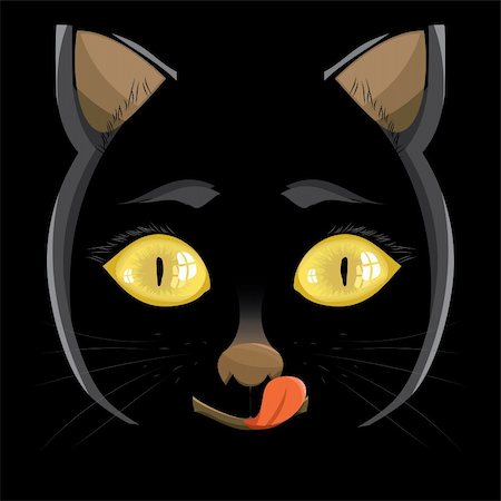 Vector illustration. head of a black cat with yellow eyes on a black background Stock Photo - Budget Royalty-Free & Subscription, Code: 400-04923921