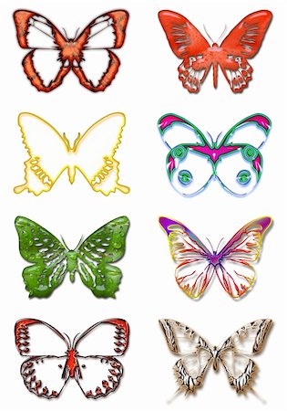 simsearch:400-05149797,k - 3d rendering of six beautiful butterflies in different color Stock Photo - Budget Royalty-Free & Subscription, Code: 400-04935331