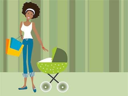 Black woman holding shopping bags with her baby Stock Photo - Budget Royalty-Free & Subscription, Code: 400-04935572