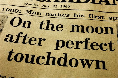History. Close-up of the headline from a paper, the day after the first man landed on the Moon. Stock Photo - Budget Royalty-Free & Subscription, Code: 400-04937104