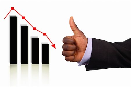 This is an image of a business hand representing a "Correct Prediction".This is indicated by the ok gesture and the drop in the graph. Fotografie stock - Microstock e Abbonamento, Codice: 400-04937800