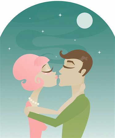 A couple is embraced and about to kiss in front of a night sky -- perfect for Valentines or anniversary designs Stock Photo - Budget Royalty-Free & Subscription, Code: 400-04932909