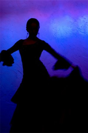 pictures of the traditional dance in spain - Flamenco dancer silhoete over blue background Stock Photo - Budget Royalty-Free & Subscription, Code: 400-04933419