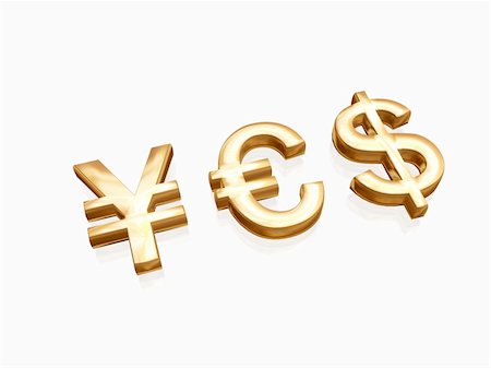 golden money symbols - euro, U.S,. dollar, Yen Stockbilder - Microstock & Abonnement, Bildnummer: 400-04944987