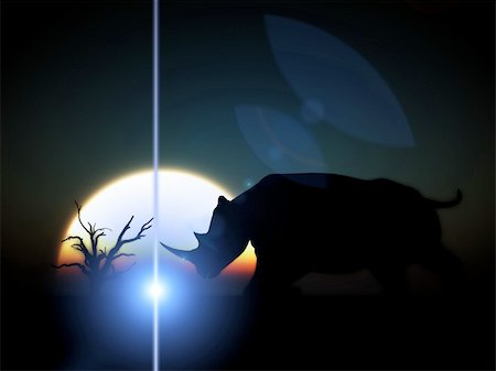 simsearch:400-04455503,k - An image of an Rhino silhouette with a African sky background. Stock Photo - Budget Royalty-Free & Subscription, Code: 400-04945285