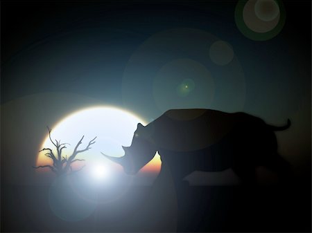 simsearch:400-04455503,k - An image of an Rhino silhouette with a African sky background. Stock Photo - Budget Royalty-Free & Subscription, Code: 400-04945286