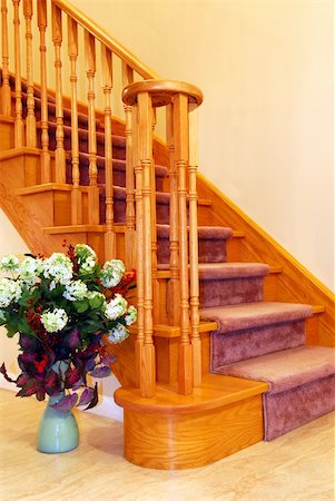 Interior of a house hallway with solid wood staircase Stock Photo - Budget Royalty-Free & Subscription, Code: 400-04945685