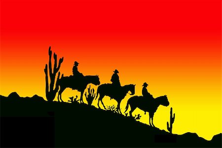 Silhouette of the tree cowboys on the horses Stock Photo - Budget Royalty-Free & Subscription, Code: 400-04946839