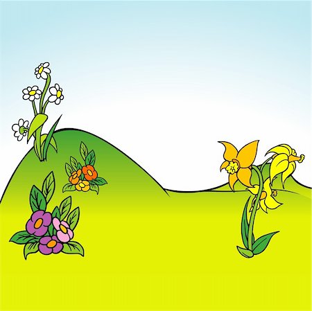 daffodil and landscape - Cartoon Background 05  - Highly detailed cartoon background. Stock Photo - Budget Royalty-Free & Subscription, Code: 400-04946863