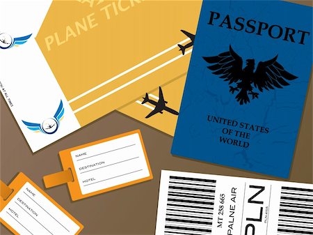 simsearch:400-05212862,k - Illustration of all the documents that you would need when you fly from an airport Stock Photo - Budget Royalty-Free & Subscription, Code: 400-04949494