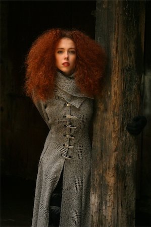 simsearch:400-04479015,k - Portrait of the girl with red hair in a grey coat Stock Photo - Budget Royalty-Free & Subscription, Code: 400-04940634