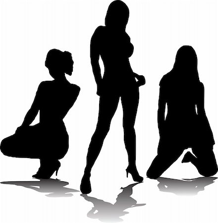 Three women in silhouette with black shadows in sexy stance Stock Photo - Budget Royalty-Free & Subscription, Code: 400-04941269