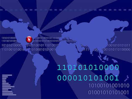 Futuristic world map with binary codes - ones and zeros. Vector image - colors and elements can be changed Stock Photo - Budget Royalty-Free & Subscription, Code: 400-04941293
