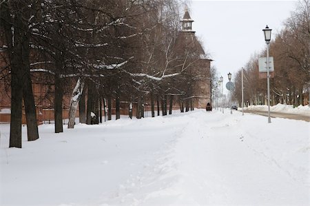 snowy road tree line - The horse with a cart which leaves afar. Stock Photo - Budget Royalty-Free & Subscription, Code: 400-04941342