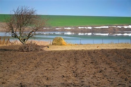 simsearch:400-06919516,k - stack of hay, the reflection of last snow in water is the spring has come Stock Photo - Budget Royalty-Free & Subscription, Code: 400-04942211