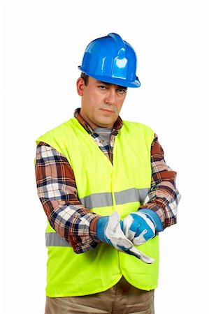 simsearch:400-05341943,k - Construction worker with gloves and green vest Foto de stock - Super Valor sin royalties y Suscripción, Código: 400-04942722