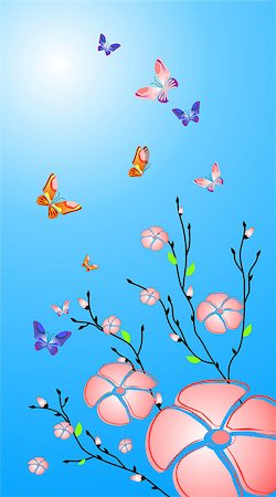 simsearch:400-04907882,k - Vector flowers and butterfly background Fotografie stock - Microstock e Abbonamento, Codice: 400-04943067