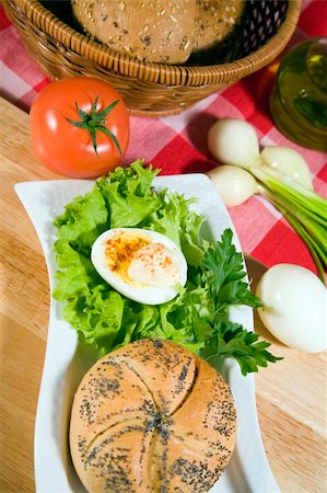 healthy breakfast - bakeroll, eggs and plenty of vegetables - hi res 12,7 mpix Stock Photo - Budget Royalty-Free & Subscription, Code: 400-04943726