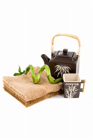 Towel, bamboo, and Asian teapot, cup Stock Photo - Budget Royalty-Free & Subscription, Code: 400-04943800