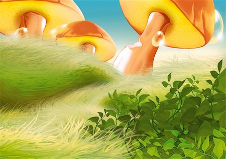 simsearch:400-04907025,k - Beautiful mushrooms - Highly detailed cartoon background 05 - illustration Photographie de stock - Aubaine LD & Abonnement, Code: 400-04943822