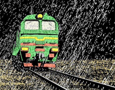 sleet - Vector illustration of a Russian train in rain at night Stock Photo - Budget Royalty-Free & Subscription, Code: 400-04955550