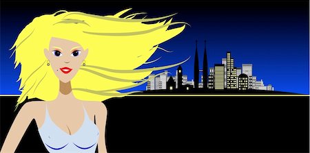 showing bra ladies image - Vector - Girl in bikini posing with wind blowing in her hair and cityscape in the background. Stock Photo - Budget Royalty-Free & Subscription, Code: 400-04956332