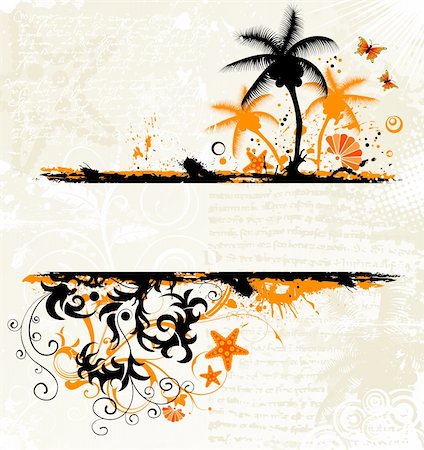 simsearch:400-04687812,k - Abstract summer grunge background with sea inhabitant and butterflies, vector illustration. Objects are grouped and are on layers. Foto de stock - Super Valor sin royalties y Suscripción, Código: 400-04956843