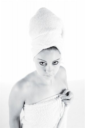 simsearch:400-05001102,k - Young Woman  wrapped in clean white bath towel Photographie de stock - Aubaine LD & Abonnement, Code: 400-04957037