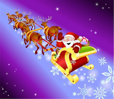 santa claus sleigh flying - Santa waving from his sled Stock Photo - Budget Royalty-Free & Subscription, Code: 400-04958081