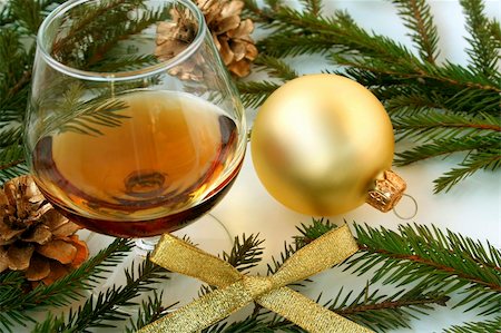 christmas still life with decorations, cones, balls and glass Stock Photo - Budget Royalty-Free & Subscription, Code: 400-04958552