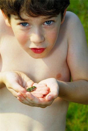 Young boy holding a tiny frog in his hands Stock Photo - Budget Royalty-Free & Subscription, Code: 400-04958576