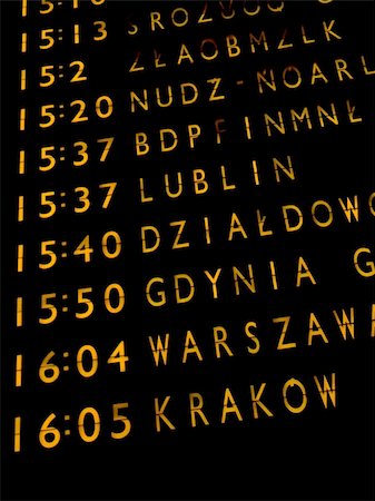 Trains departures board at the main train station in Warsaw Stock Photo - Budget Royalty-Free & Subscription, Code: 400-04952059