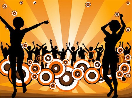 Dancers and Orange circles on a retro background Stock Photo - Budget Royalty-Free & Subscription, Code: 400-04952127