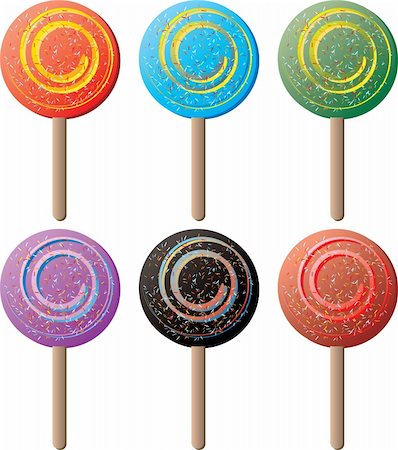 sucking on popsicle - Illustration of six color variations of lollipop with sugar candy strips Photographie de stock - Aubaine LD & Abonnement, Code: 400-04952815