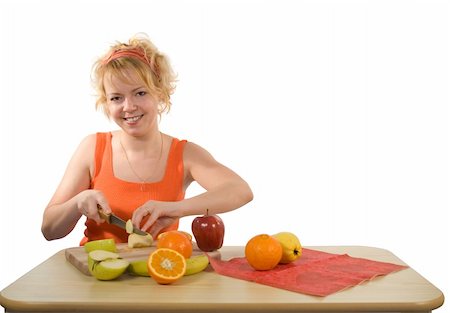 pretty women eating banana - Young woman preparing healthy food dessert with a big smile Stock Photo - Budget Royalty-Free & Subscription, Code: 400-04964121