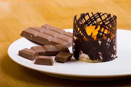 poco appetitoso - sponge-cake on the plate and some chocolate Photographie de stock - Aubaine LD & Abonnement, Code: 400-04964197