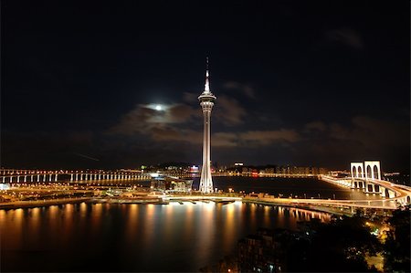 The night view of Macau Tower Convention and Sai Van bridge Stock Photo - Budget Royalty-Free & Subscription, Code: 400-04964410