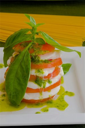 plated appetizer images - fresh and original mozzarella and tomato tower salad Stock Photo - Budget Royalty-Free & Subscription, Code: 400-04965163