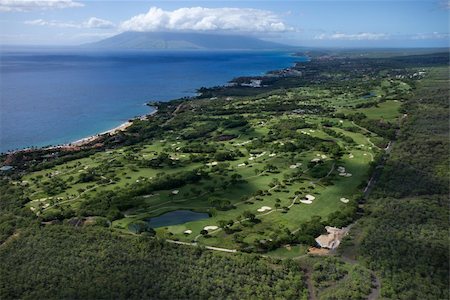 Aerial of golf course on Maui, Hawaii coastline with Pacific ocean. Stock Photo - Budget Royalty-Free & Subscription, Code: 400-04965617