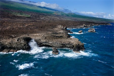 Aerial of Pacific ocean and Maui, Hawaii coast with waves hitting lava rocks. Stock Photo - Budget Royalty-Free & Subscription, Code: 400-04965623
