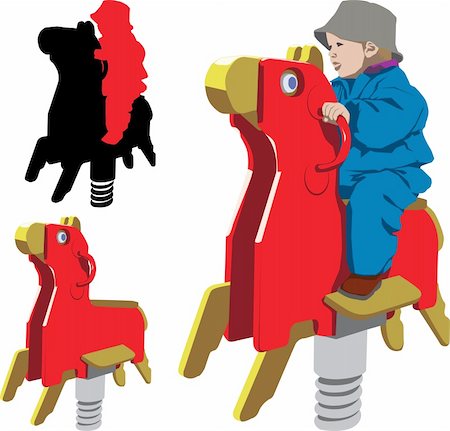 Vector illustration of child riding rocking horse in playground Foto de stock - Super Valor sin royalties y Suscripción, Código: 400-04965984