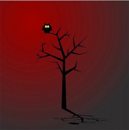 Owl sitting on a tree in spooky surroundings. Concept: Halloween. Stock Photo - Budget Royalty-Free & Subscription, Code: 400-04966437