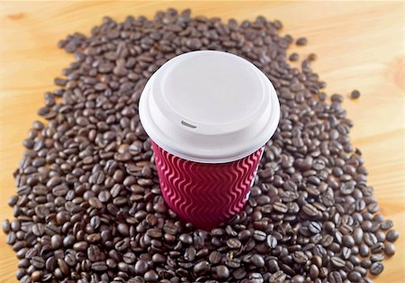 pictures of coffee beans and berry - Take away coffee cup with roasted coffee background Stock Photo - Budget Royalty-Free & Subscription, Code: 400-04966784